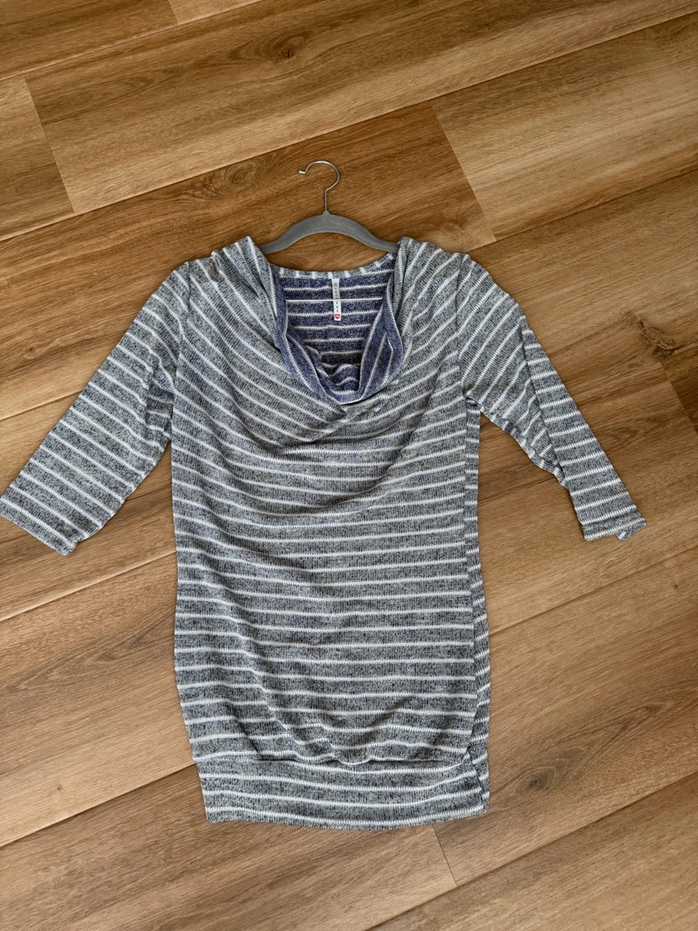 Discreet Gray & White Striped Cowl-Neck Women's Top